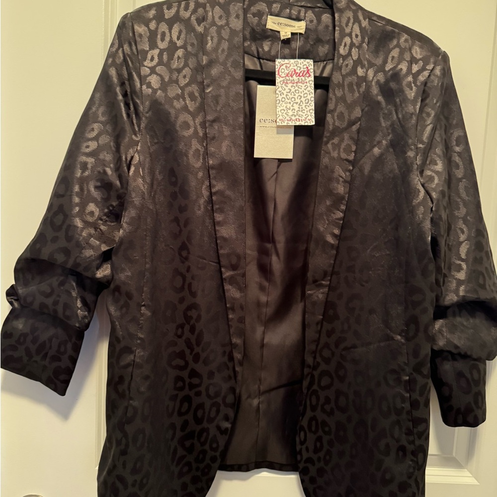 Eesome Black Leopard Print Blazer Elegant Suit Jacket